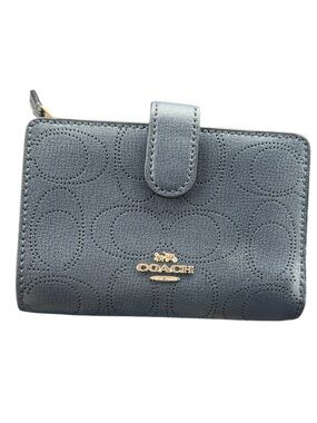 COACH Black Perforated Signature Leather Wallet with Gold Logo